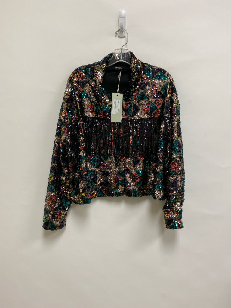 NWT Miss Me Size S Black Gold/Multi Fringe Sequins Ladies Jacket