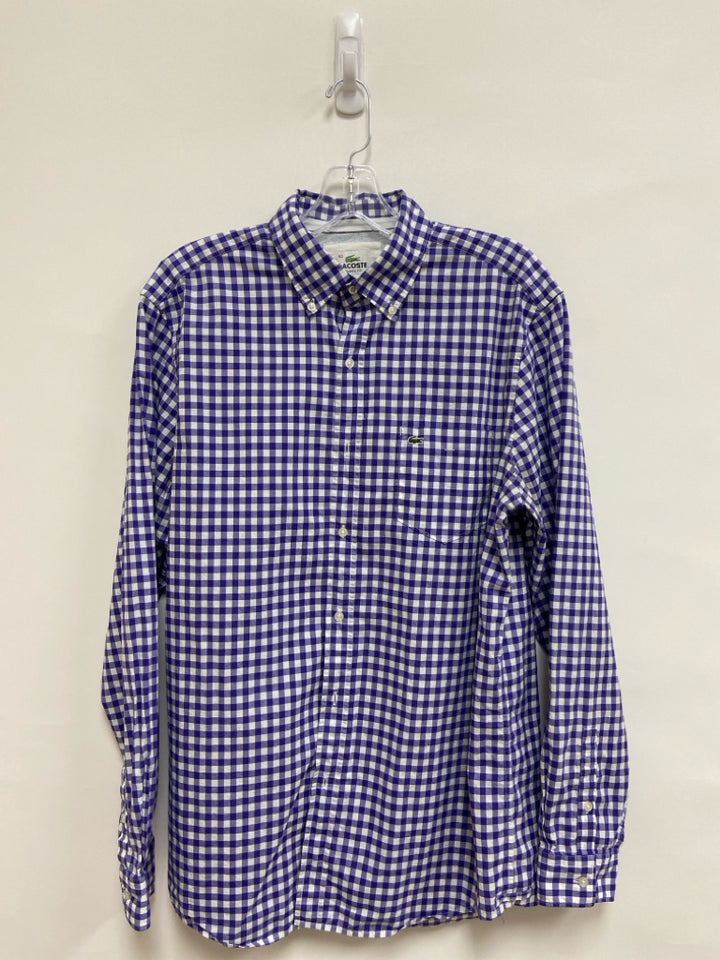 Lacoste Size 40 Purple White Checkered Button Up Men&