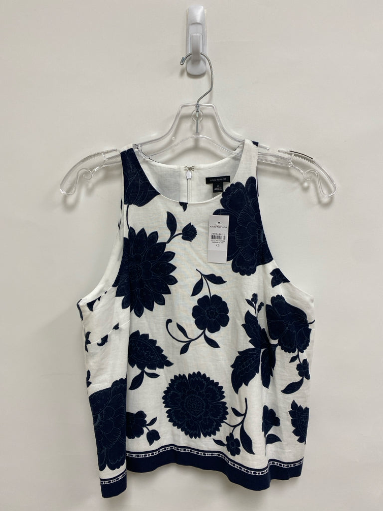 NWT Ann Taylor Size XS White/Navy Flowers Tank Ladies Top
