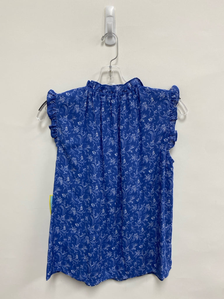 NWT CeCe Size XS Blue White Flowers Sleeveless Ladies Top