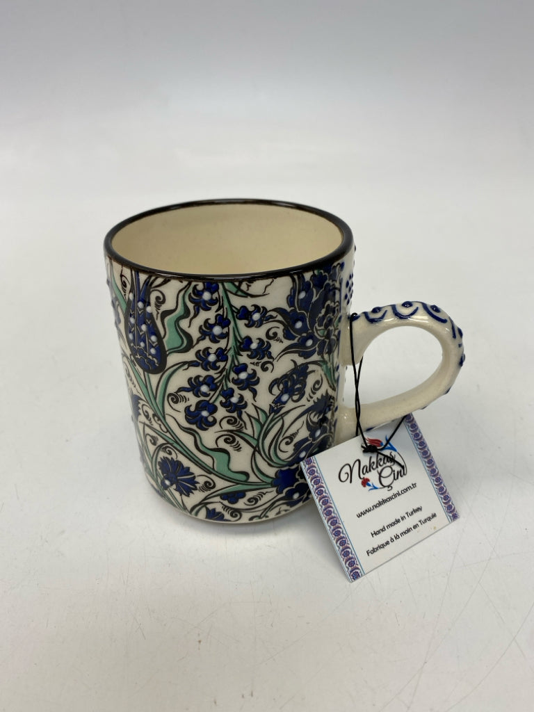 Navy Green/White Flowers Coffee Mug