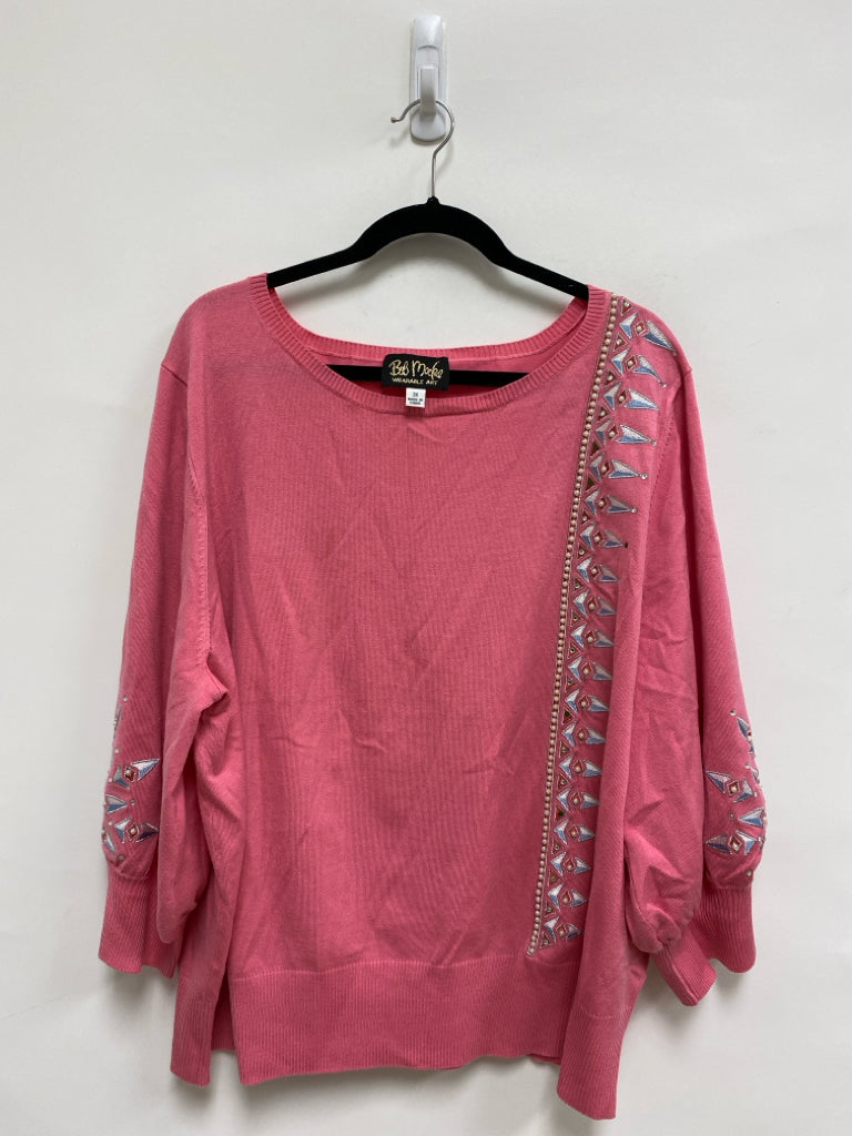 Bob Mackie Size 3X Coral Pearls Embroidered Plus Size Sweater
