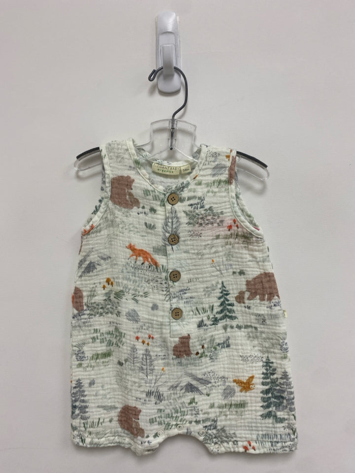 SIZE 3-6M Cream Green/Brown Animals Sleeveless Gauze Boy&