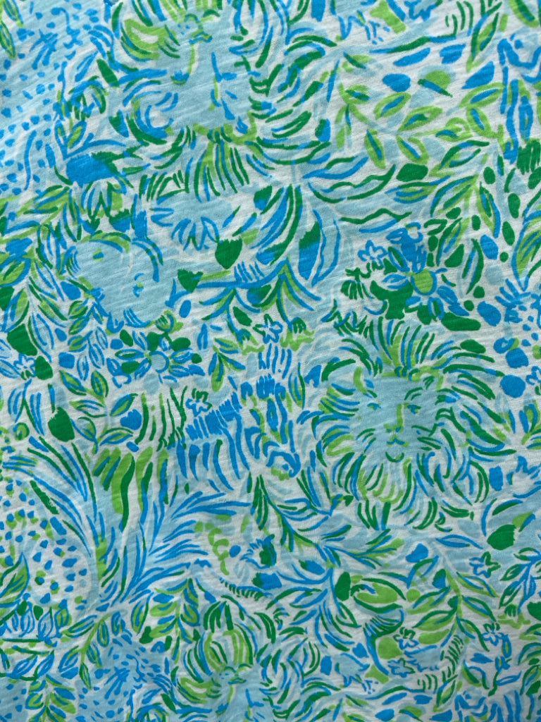 LILLY PULITZER Size XL White Green/Blue Floral Ladies Top