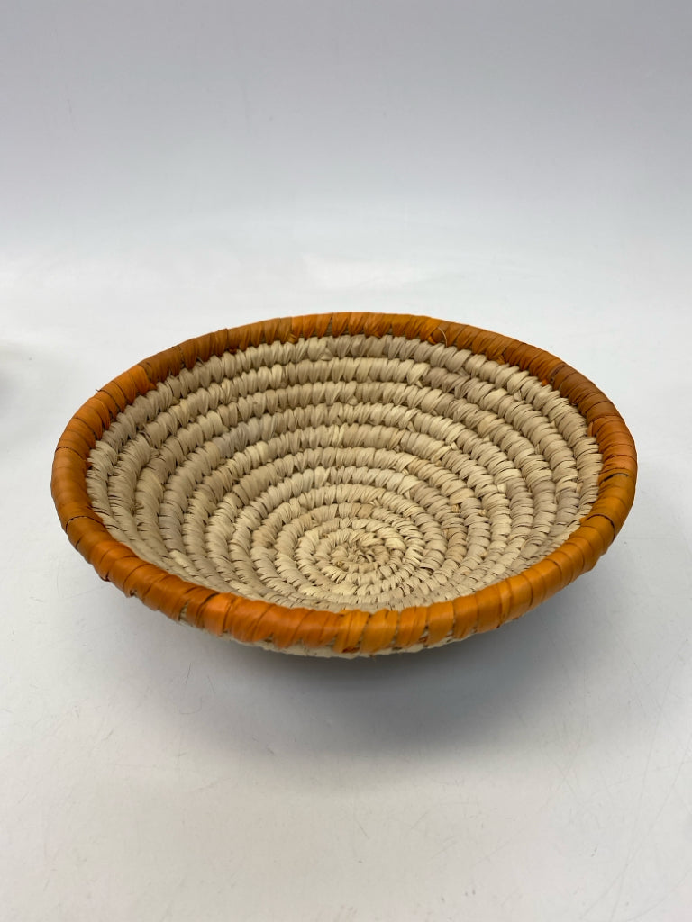 Natural Orange Trimmed Basketweave Basket