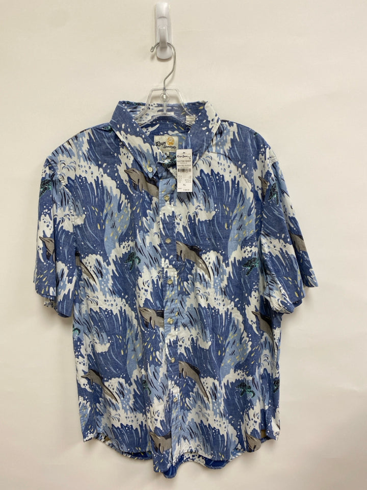 NWT Size XL Blue/Cream Aqua/Gray Waves Button Up Men&
