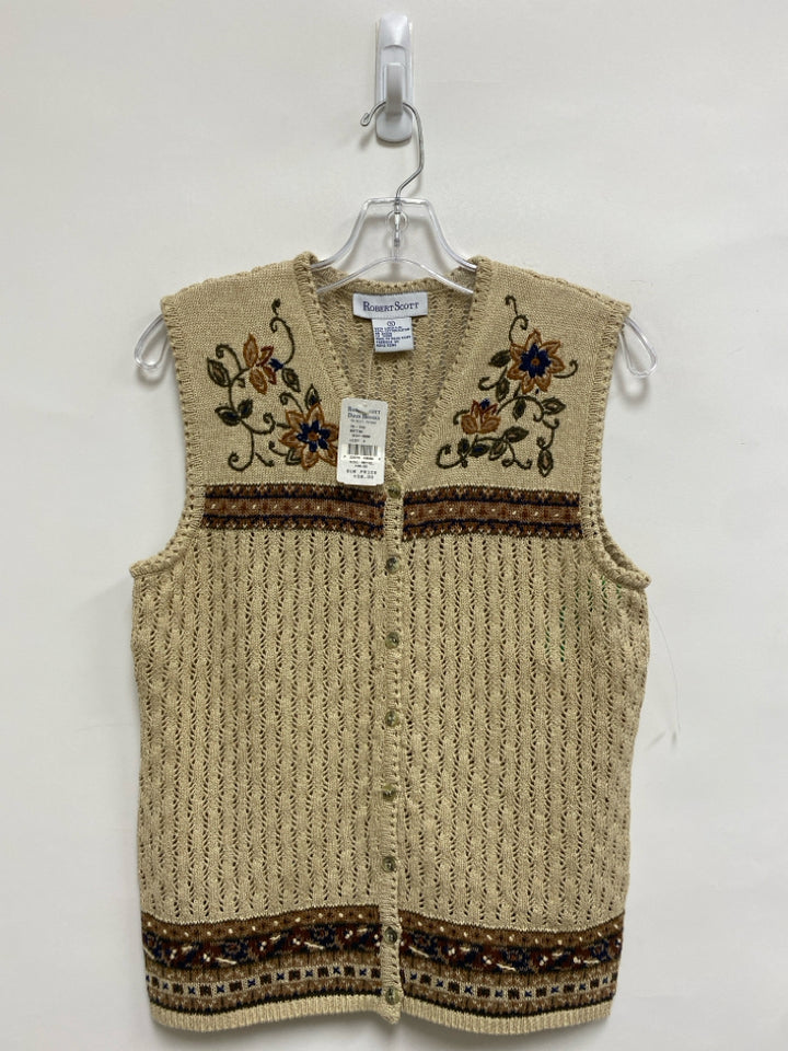 NWT Size S Tan/Brown Navy Flowers Ladies Sweater Vest