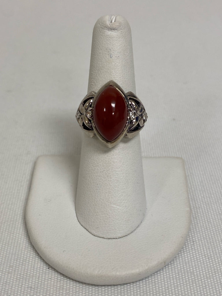ANN KING Red Silver Stones Ring
