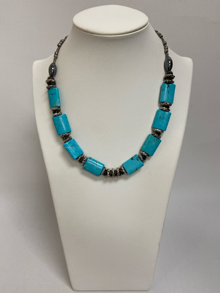 NEW/BOX Jared Turquoise Gray/Silver Beaded Necklace