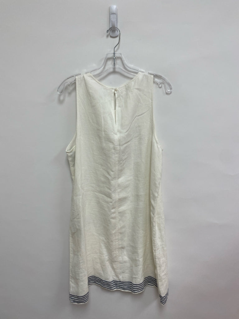 NWT J Crew Size L White Navy Trimmed Sleeveless Linen Ladies Dress
