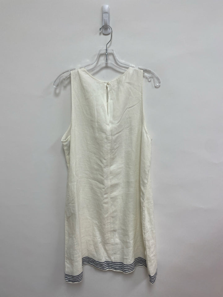 NWT J Crew Size L White Navy Trimmed Sleeveless Linen Ladies Dress