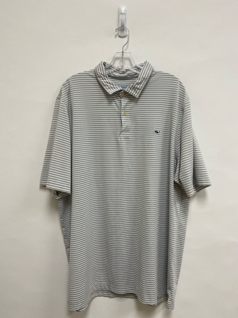 Vineyard Vines Size 2X White Gray Stripes Polo Men&