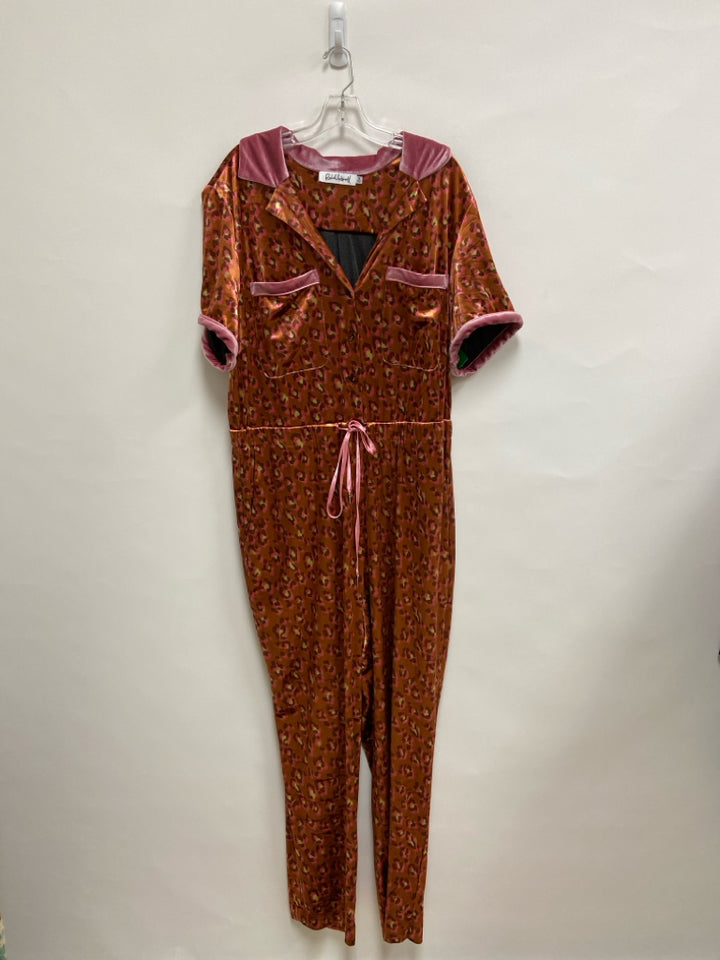 Size 1X Brown Pink Animal Print Velour Plus Size Jumpsuit