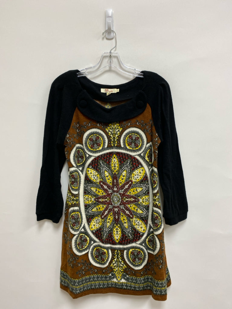 Aryeh Size L Black Brown/White Print Ladies Dress
