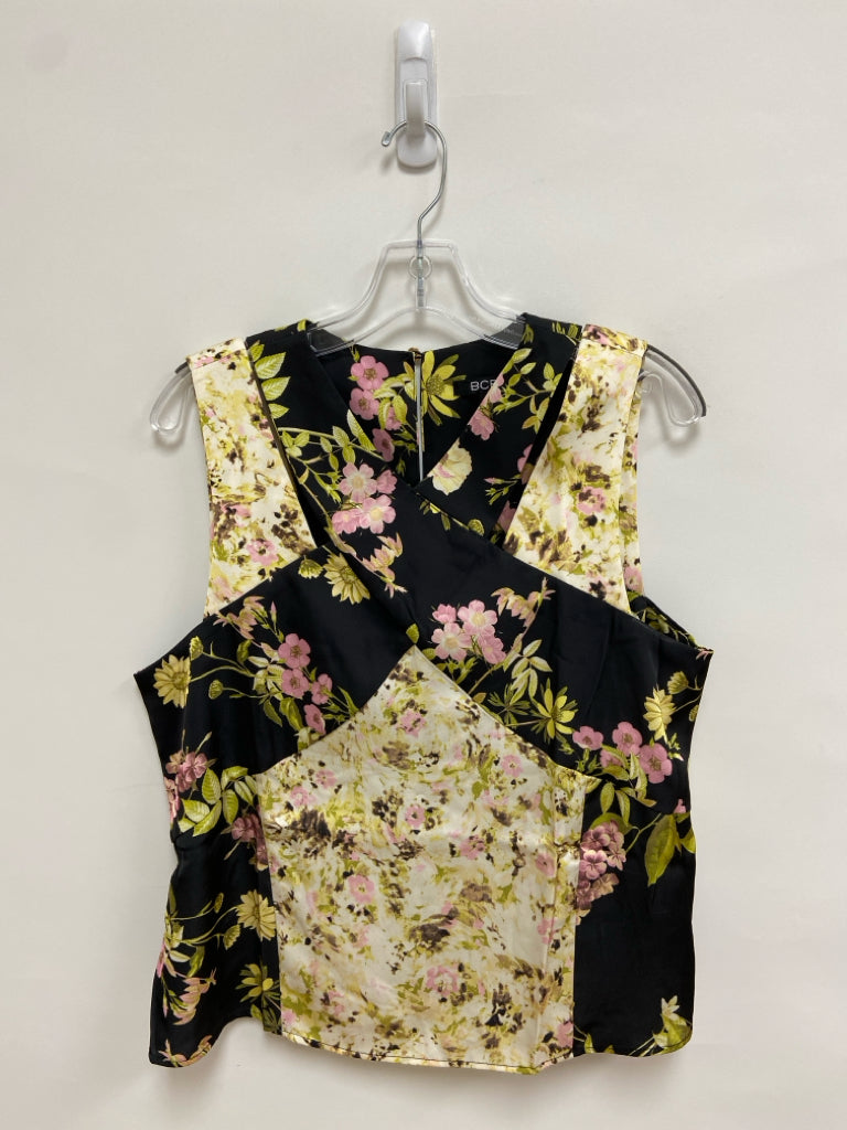 BCBG Size L Black Yellow/Green Flowers Sleeveless Ladies Top