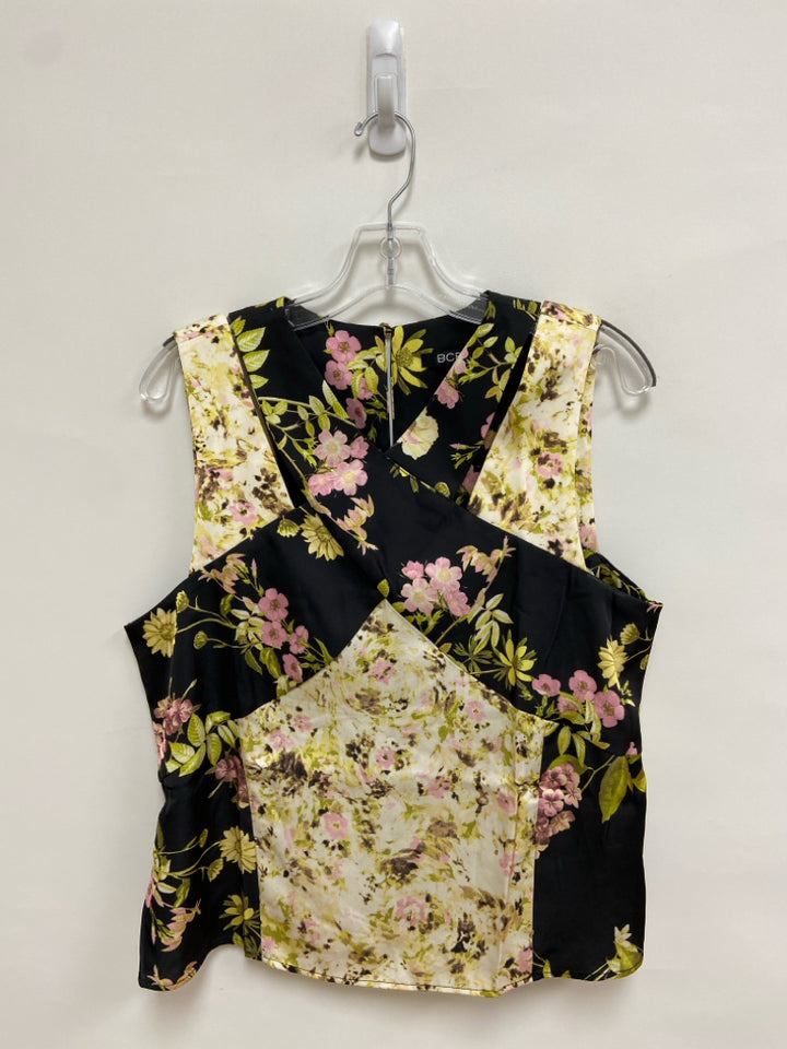BCBG Size L Black Yellow/Green Flowers Sleeveless Ladies Top