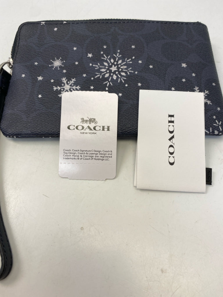 Coach Navy Silver Snowflake(s) Corner Zip Wristlet C1862