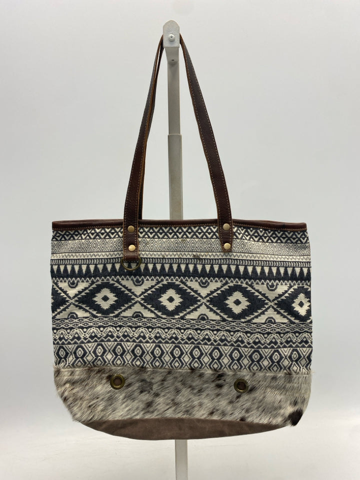 Myra Bag Cream Gray/Brown Print Handbag