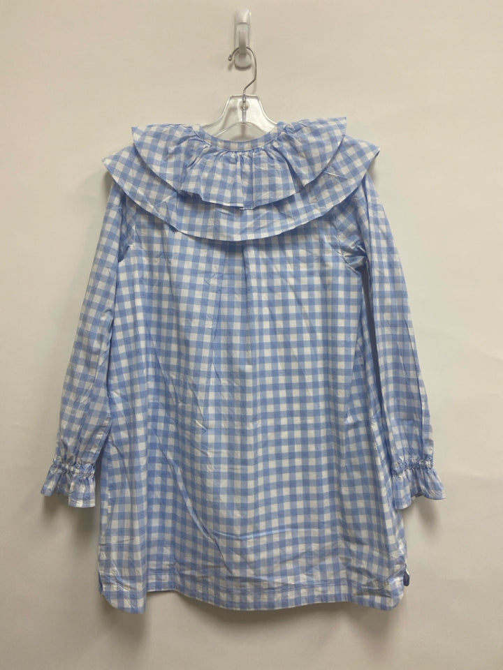 HILL HOUSE Size XS Pale Blue White Checkered Button Up Ladies Top