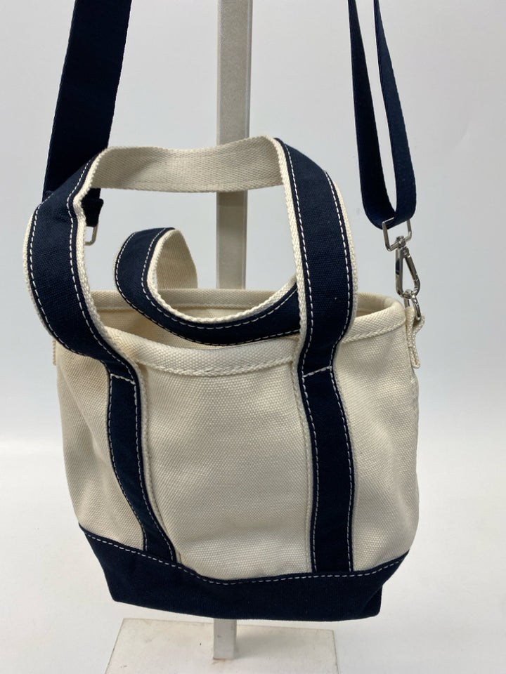 Lands End Cream Navy Tote Bag