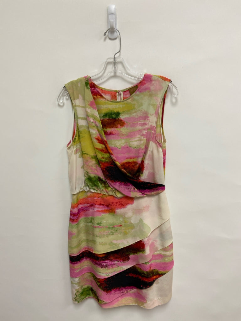 Size 8 Green Pink Sleeveless Silk Ladies Dress