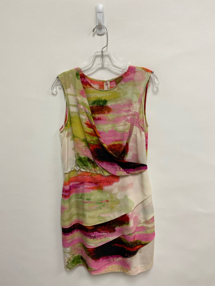 Size 8 Green Pink Sleeveless Silk Ladies Dress