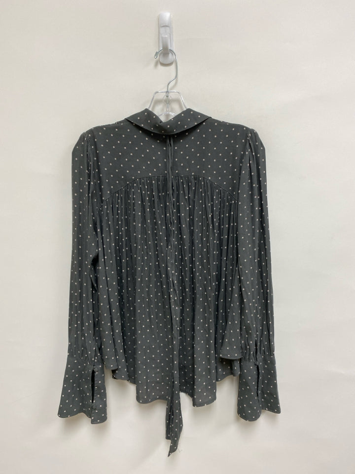 Free People Size XS Charcoal Pale Pink Polka Dot Long Sleeve Ladies Top