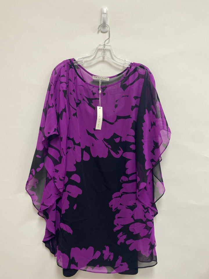 NWT Trina Turk Size 2 Purple Black Flowers Overlay Silk Ladies Dress
