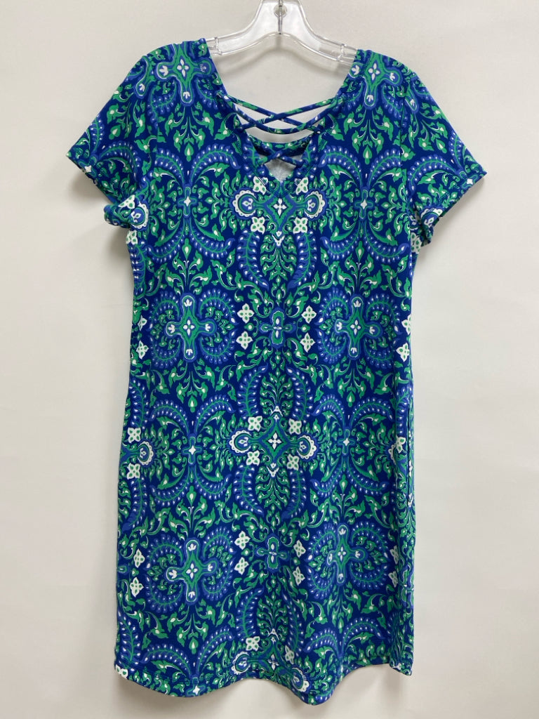 Talbots Size LP Blue Green/White Short Sleeve Petite Dress