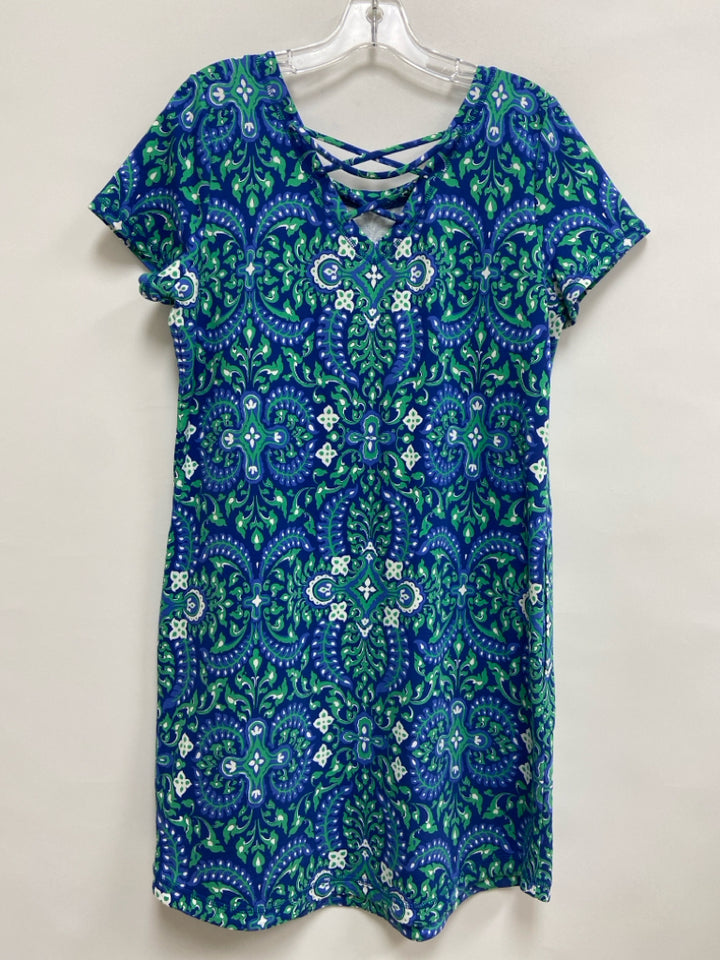 Talbots Size LP Blue Green/White Short Sleeve Petite Dress