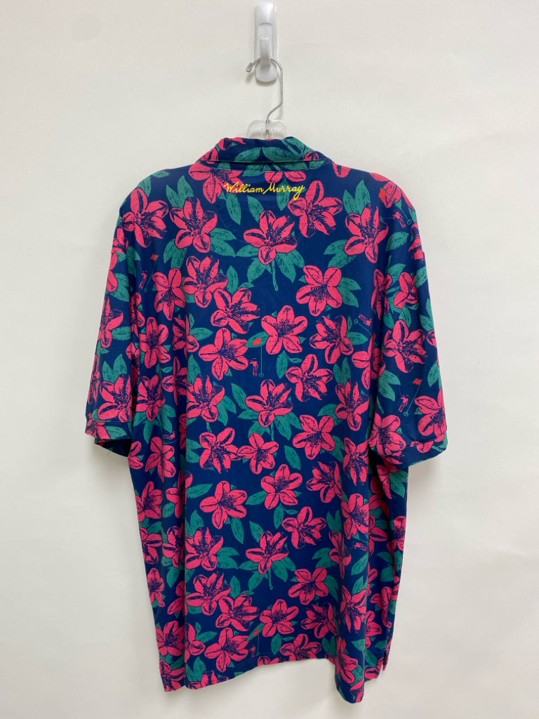 Size XXL Navy Magenta Floral Polo Men&