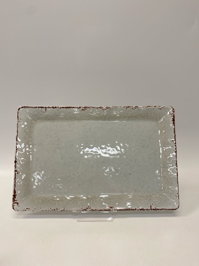 White Brown Trimmed Melamine Serving Piece