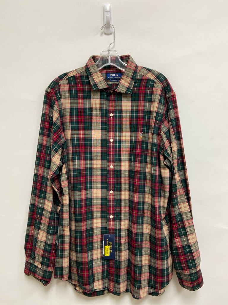 NWT Polo Size XL Beige Green/Red Plaid Men&