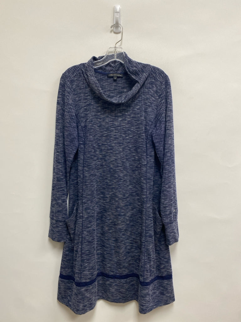 Size 16 Navy/Gray Streaked Cowl Neck Plus Size Dress