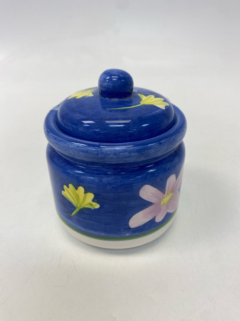 Blue Multi Color Flowers Ceramic Jar