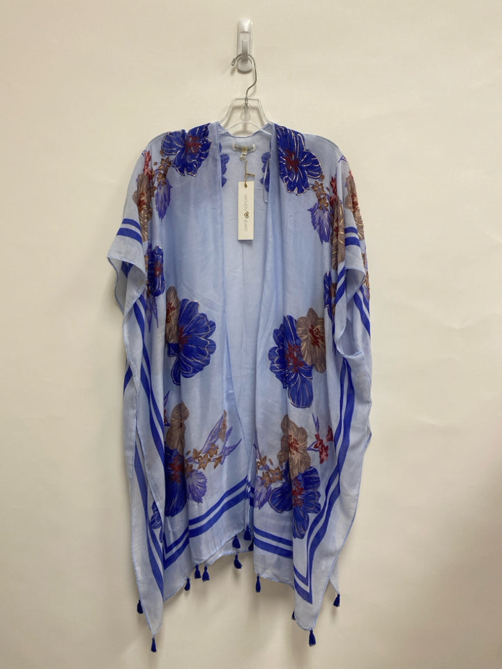 NWT Size OSFM Blue/Taupe Burgundy Flowers Ladies Kimono