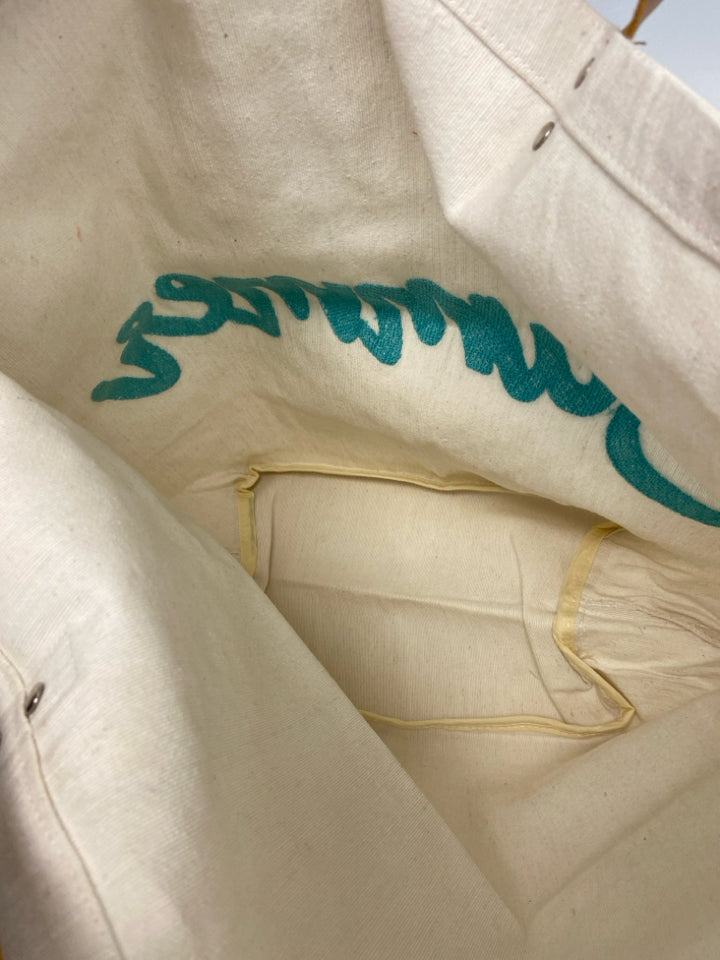 NWT  Size Cream Turquoise Word(s) Tote Bag