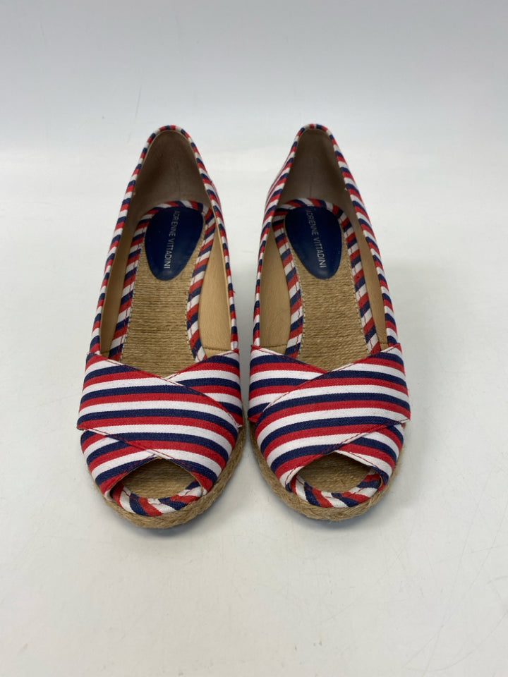 ADRIENNE VITTADINI  Size 9 Red/White Blue Stripe(s) Wedge
