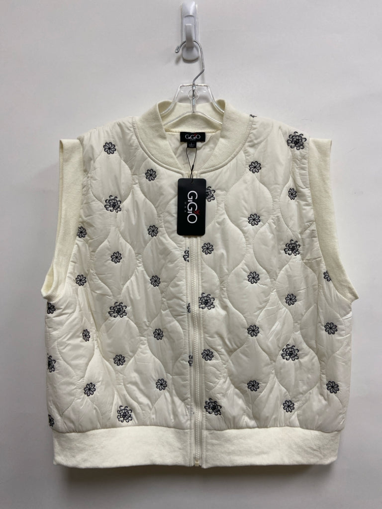 NWT GiGiO Size L Cream Black Embroidered Ladies Vest