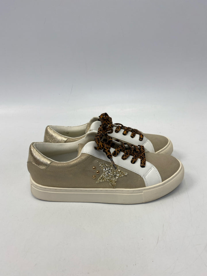 Size 8 Brown White/gold Metallic Sneakers