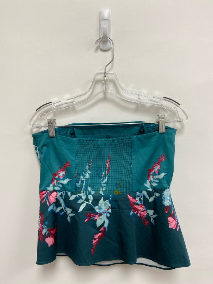 Wht House/Blk Mkt Size 6 Teal Green Multi Color Floral Strapless Ladies Top
