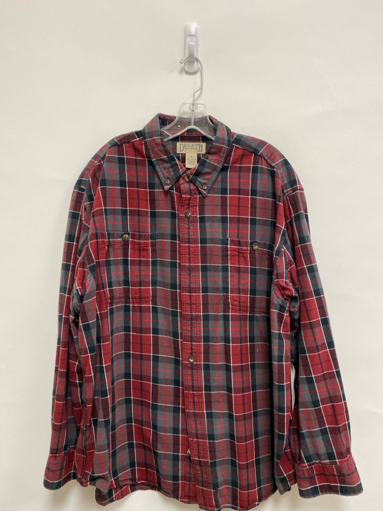 Duluth Trading Size XL Red Gray/White Plaid Flannel Men&