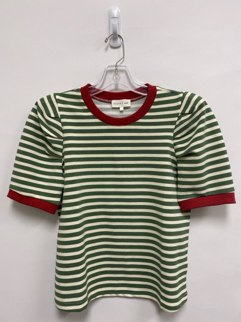 entro Size S Sage Cream Striped Puff Sleeve Ladies Top