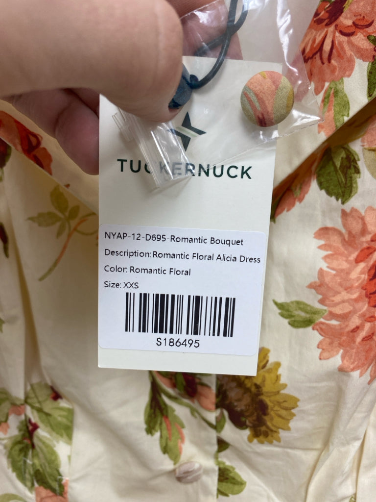 NWT TUCKERNUCK Size XXS Cream Coral/Green Floral Ladies Dress