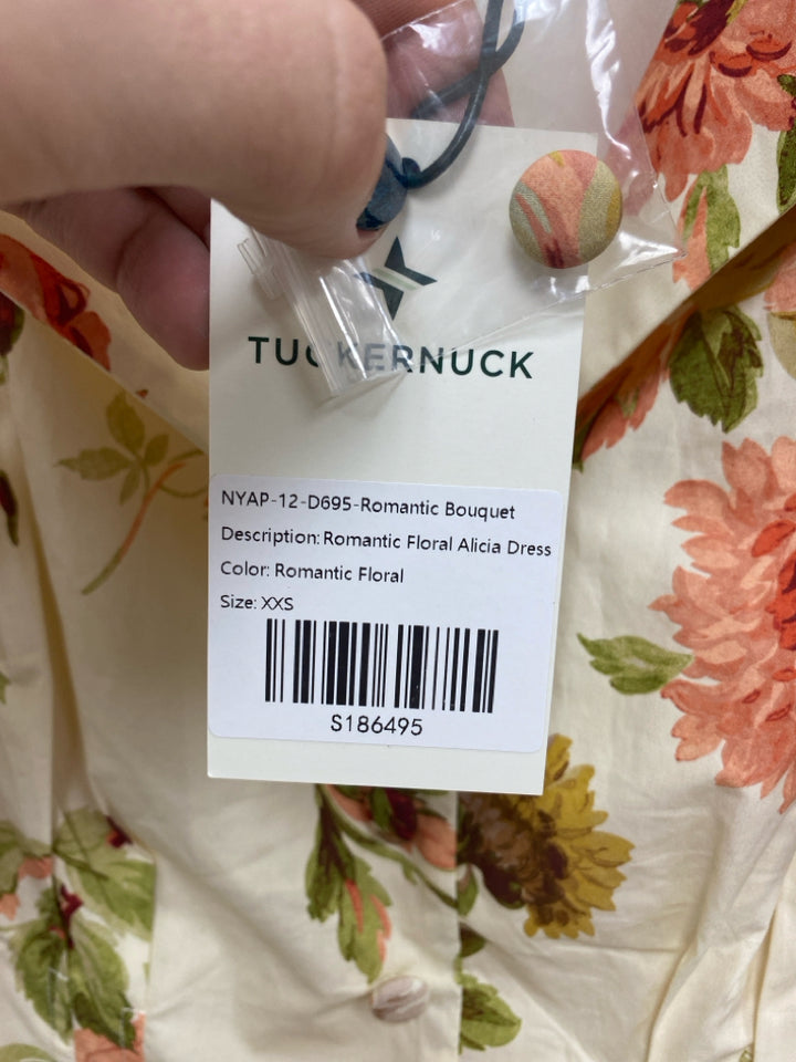 NWT TUCKERNUCK Size XXS Cream Coral/Green Floral Ladies Dress