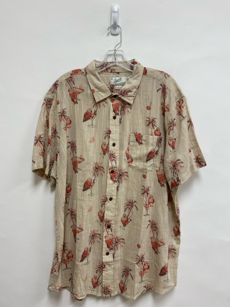 Size XL Beige Pink Birds Button Up Men&