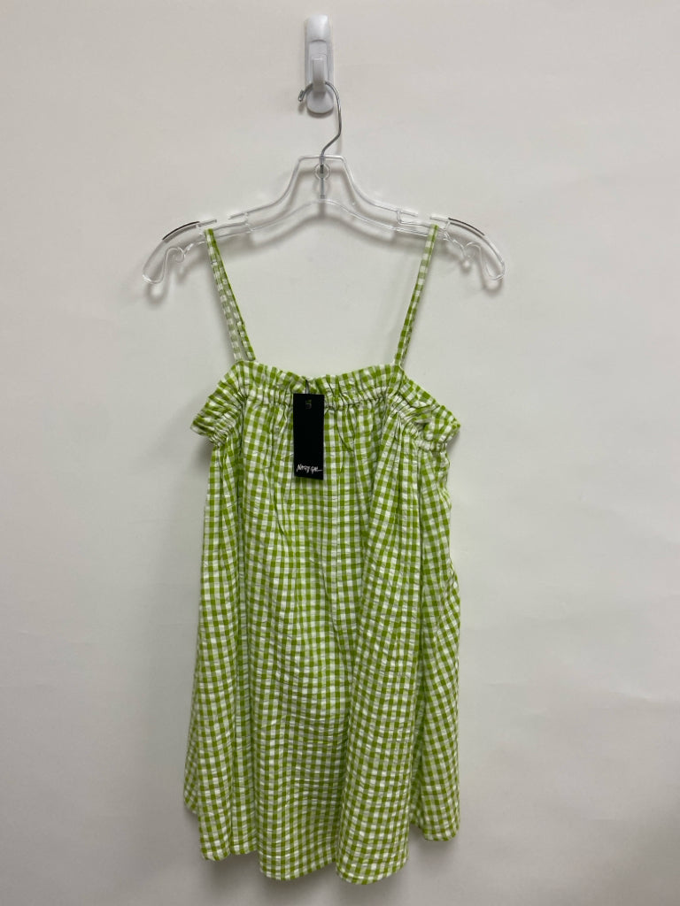 NWT NASTY GAL Size 0 White Lime Green Checkered Sleeveless Ladies Dress
