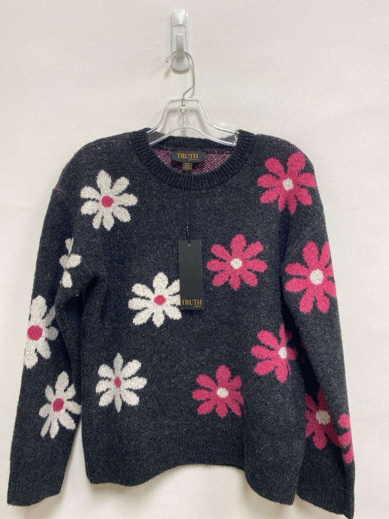 NWT TRUTH BY REPUBLIC Size M Charcoal Pink/White Flowers Ladies Sweater