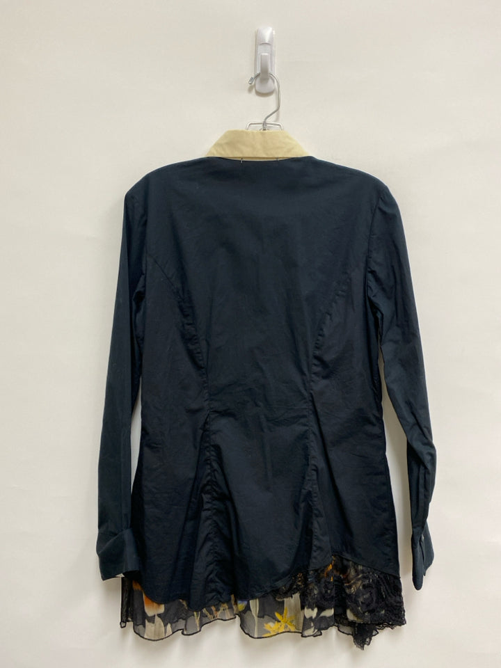 Size 8 Black Tan/Multi Flowers Ladies Top