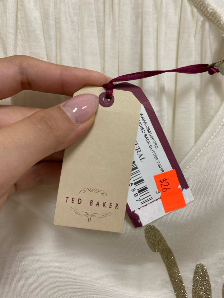 NWT Ted Baker Size 8 White Gold Logo Ladies Top